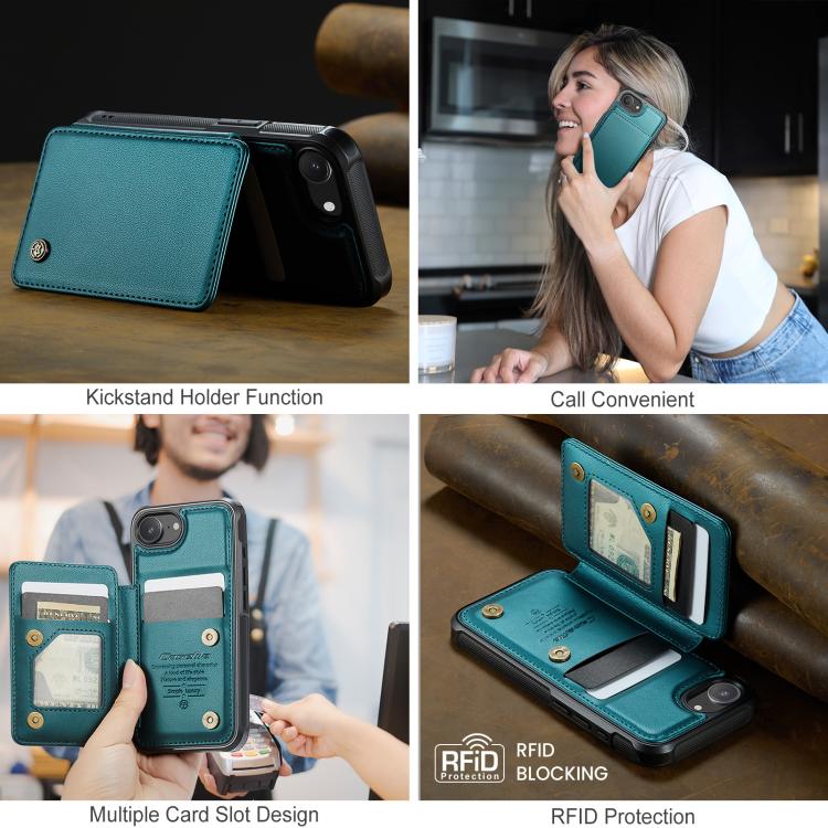For iPhone 16e CaseMe C22 Card Slots Holder RFID Anti-theft Phone Case(Green) - free shipping - PMc TechLife - Order now!