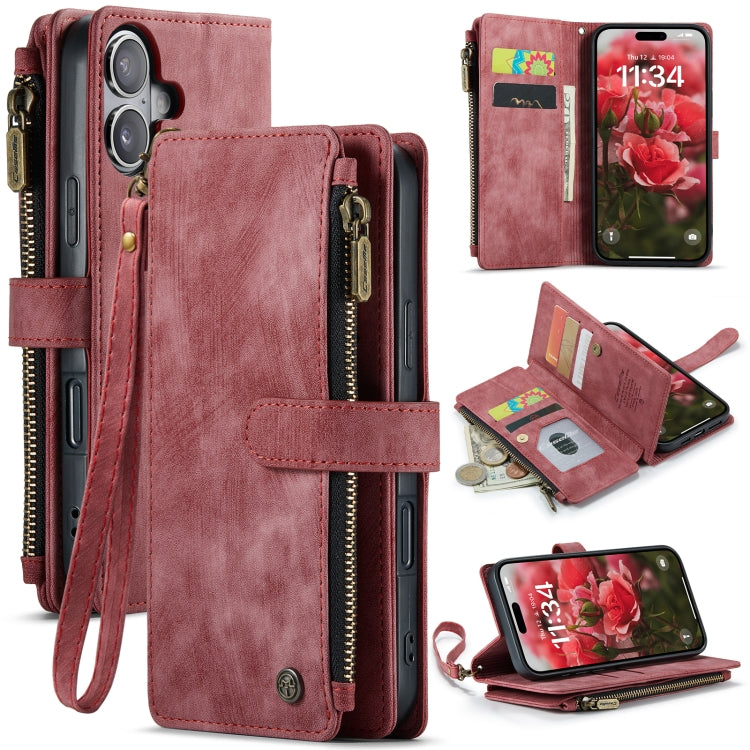 For iPhone 16 CaseMe C30 Card Slots Zipper Wallet Leather Phone Case(Red) - free shipping - PMC Jewellery - Order now!