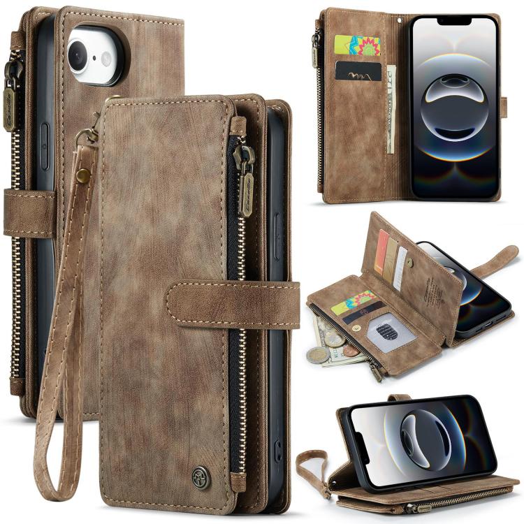 For iPhone 16e CaseMe C30 Card Slots Zipper Wallet Leather Phone Case(Brown) - iPhone 16e Cases by CaseMe | Online Shopping South Africa | PMC TechLife | Buy Now Pay Later Mobicred