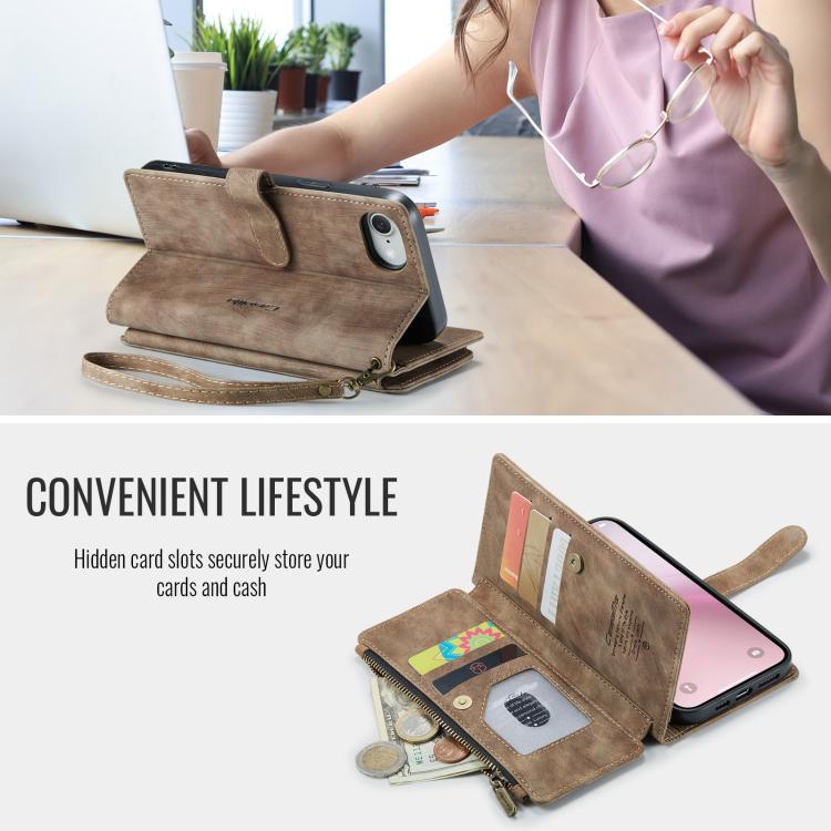 For iPhone 16e CaseMe C30 Card Slots Zipper Wallet Leather Phone Case(Brown) - iPhone 16e Cases by CaseMe | Online Shopping South Africa | PMC TechLife | Buy Now Pay Later Mobicred