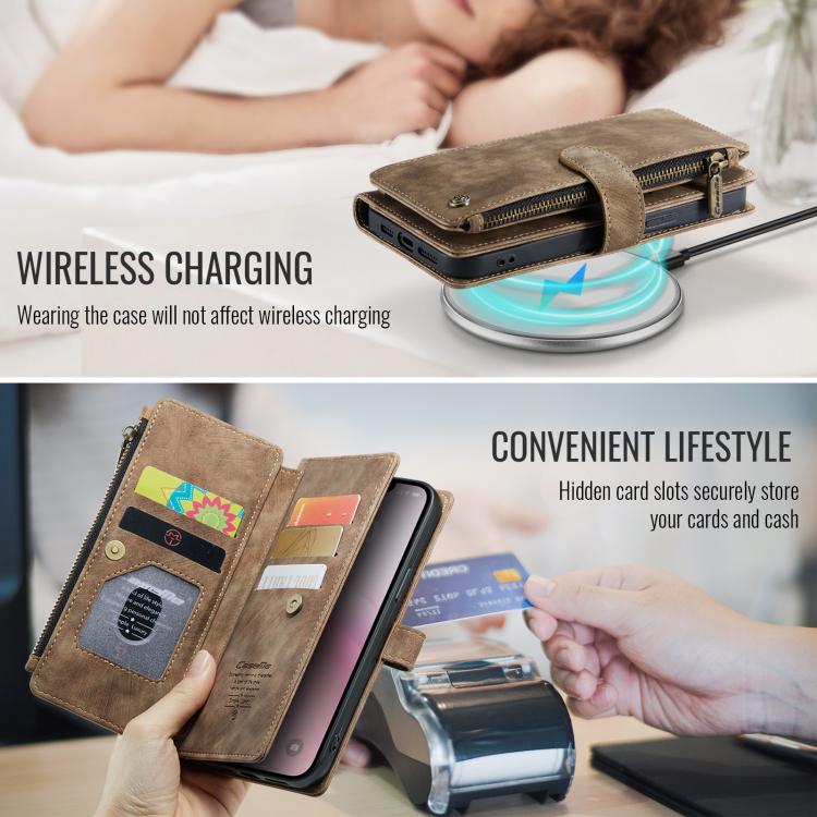 For iPhone 16e CaseMe C30 Card Slots Zipper Wallet Leather Phone Case(Brown) - iPhone 16e Cases by CaseMe | Online Shopping South Africa | PMC TechLife | Buy Now Pay Later Mobicred