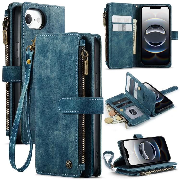 For iPhone 16e CaseMe C30 Card Slots Zipper Wallet Leather Phone Case(Blue) - iPhone 16e Cases by CaseMe | Online Shopping South Africa | PMC TechLife | Buy Now Pay Later Mobicred