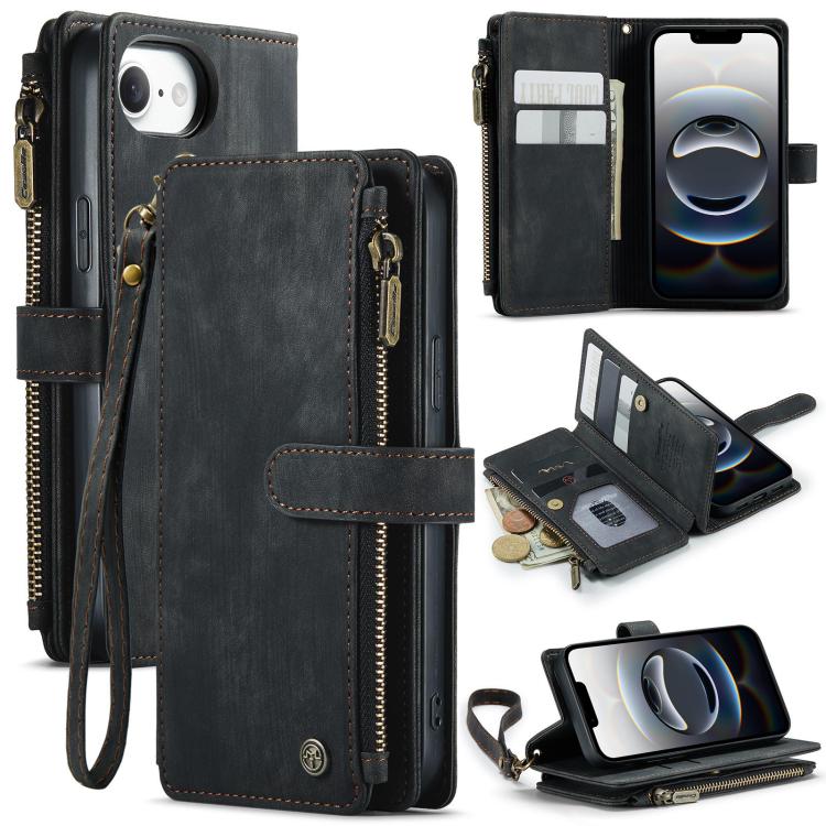 For iPhone 16e CaseMe C30 Card Slots Zipper Wallet Leather Phone Case(Black) - iPhone 16e Cases by CaseMe | Online Shopping South Africa | PMC TechLife | Buy Now Pay Later Mobicred