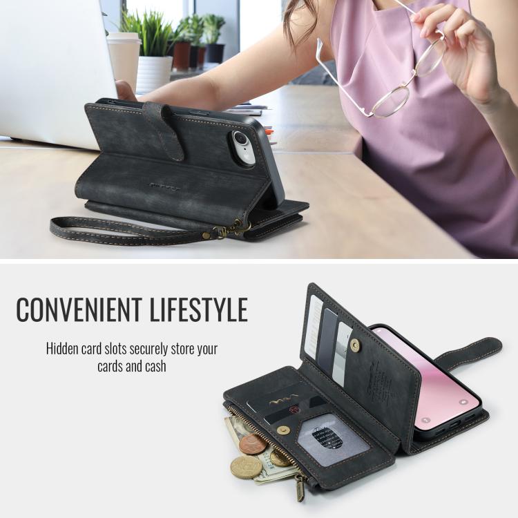 For iPhone 16e CaseMe C30 Card Slots Zipper Wallet Leather Phone Case(Black) - iPhone 16e Cases by CaseMe | Online Shopping South Africa | PMC TechLife | Buy Now Pay Later Mobicred
