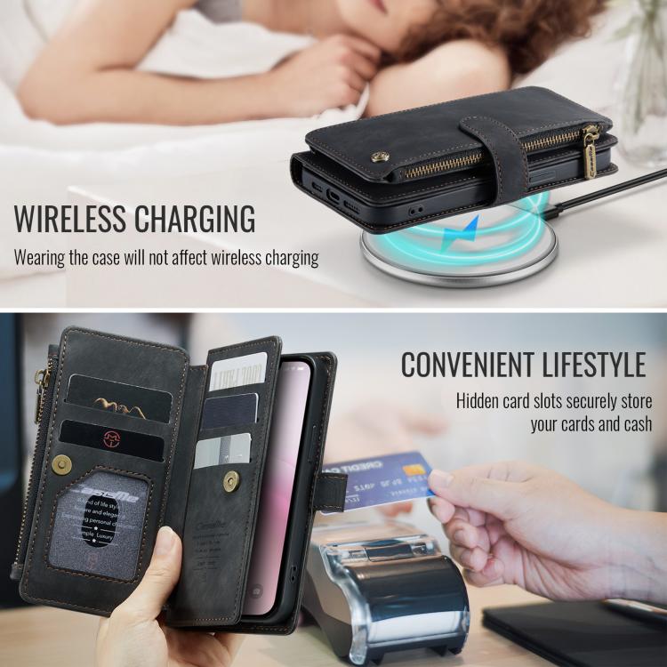 For iPhone 16e CaseMe C30 Card Slots Zipper Wallet Leather Phone Case(Black) - iPhone 16e Cases by CaseMe | Online Shopping South Africa | PMC TechLife | Buy Now Pay Later Mobicred