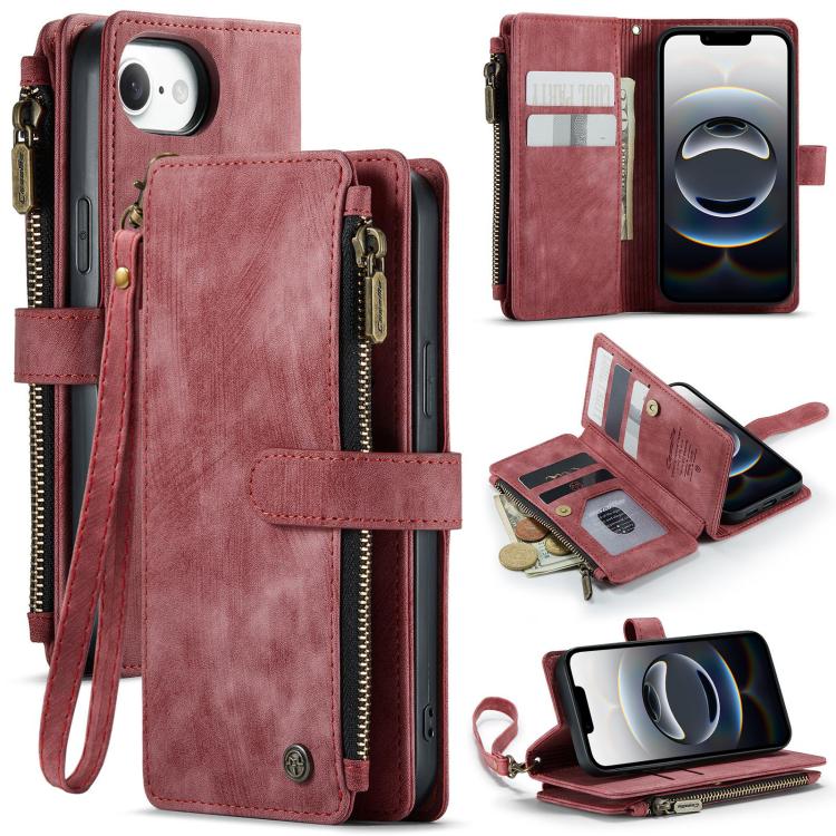 For iPhone 16e CaseMe C30 Card Slots Zipper Wallet Leather Phone Case(Red) - iPhone 16e Cases by CaseMe | Online Shopping South Africa | PMC TechLife | Buy Now Pay Later Mobicred