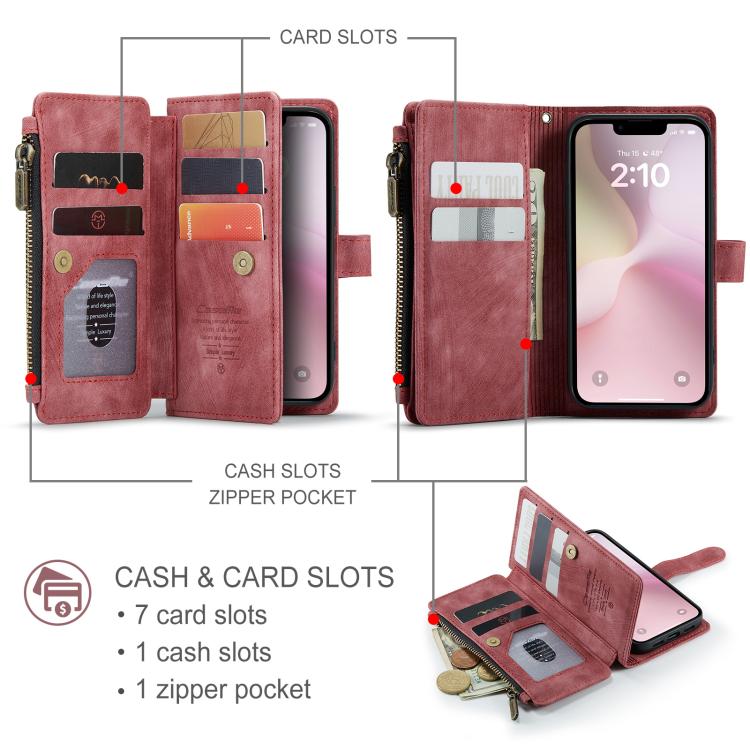 For iPhone 16e CaseMe C30 Card Slots Zipper Wallet Leather Phone Case(Red) - iPhone 16e Cases by CaseMe | Online Shopping South Africa | PMC TechLife | Buy Now Pay Later Mobicred