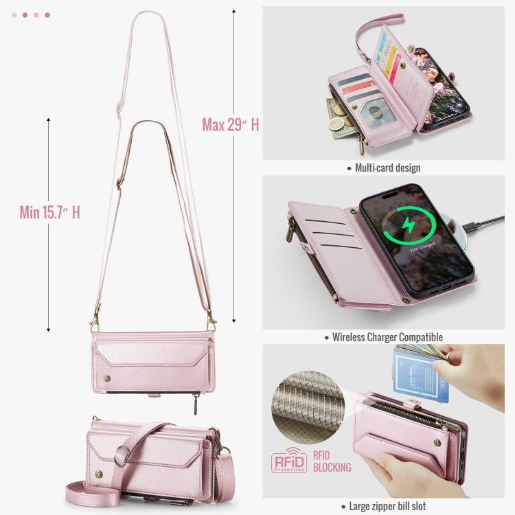 For iPhone 16 Pro Max CaseMe C36 Card Slots Zipper Wallet RFID Anti-theft Leather Phone Case(Pink) - free shipping - PMC TechLife - Order now!