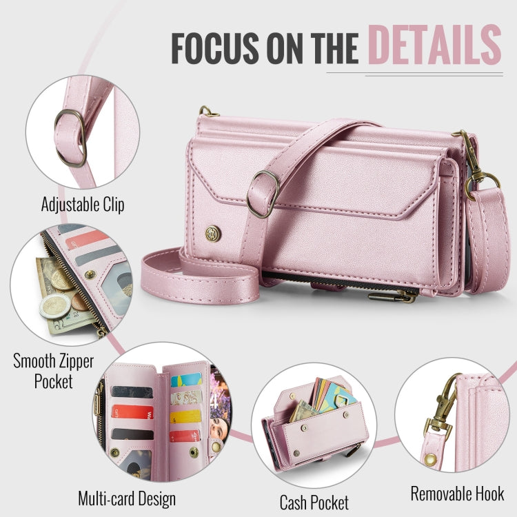 For iPhone 16 Pro Max CaseMe C36 Card Slots Zipper Wallet RFID Anti-theft Leather Phone Case(Pink) - free shipping - PMC TechLife - Order now!