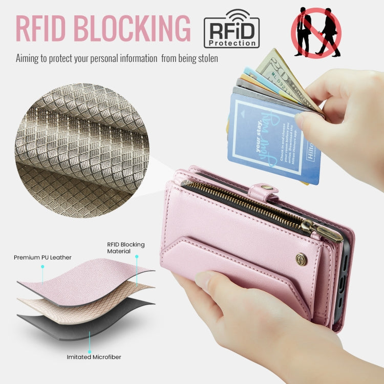 For iPhone 16 Pro Max CaseMe C36 Card Slots Zipper Wallet RFID Anti-theft Leather Phone Case(Pink) - free shipping - PMC TechLife - Order now!