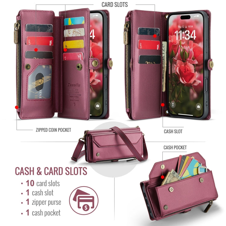 For iPhone 16 Pro Max CaseMe C36 Card Slots Zipper Wallet RFID Anti-theft Leather Phone Case(Red) - free shipping - PMC Jewellery - Order now!