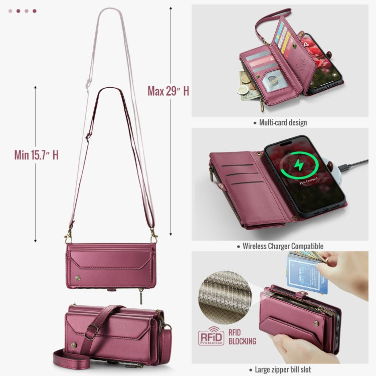 For iPhone 16 Pro Max CaseMe C36 Card Slots Zipper Wallet RFID Anti-theft Leather Phone Case(Red) - free shipping - PMC Jewellery - Order now!