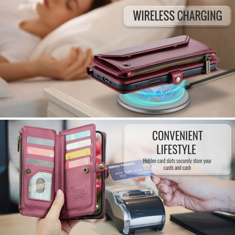 For iPhone 16 Pro Max CaseMe C36 Card Slots Zipper Wallet RFID Anti-theft Leather Phone Case(Red) - free shipping - PMC Jewellery - Order now!