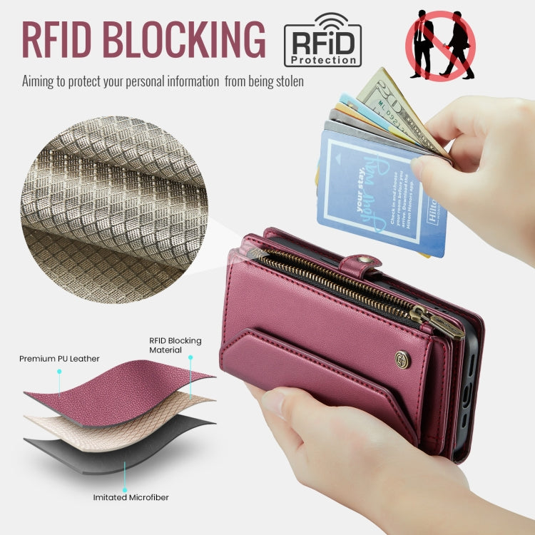 For iPhone 16 Pro Max CaseMe C36 Card Slots Zipper Wallet RFID Anti-theft Leather Phone Case(Red) - free shipping - PMC Jewellery - Order now!