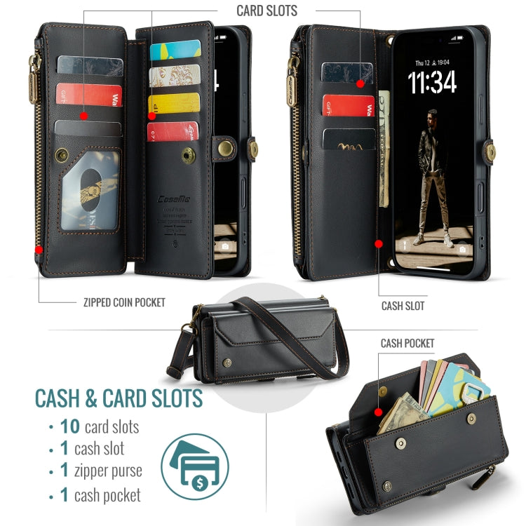 For iPhone 16 Pro Max CaseMe C36 Card Slots Zipper Wallet RFID Anti-theft Leather Phone Case(Black) - free shipping - PMC Jewellery - Order now!