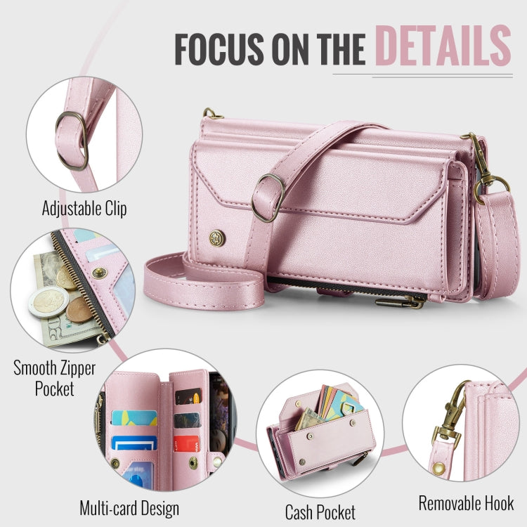 For iPhone 16 Pro CaseMe C36 Card Slots Zipper Wallet RFID Anti-theft Leather Phone Case(Pink) - free shipping - PMC Jewellery - Order now!