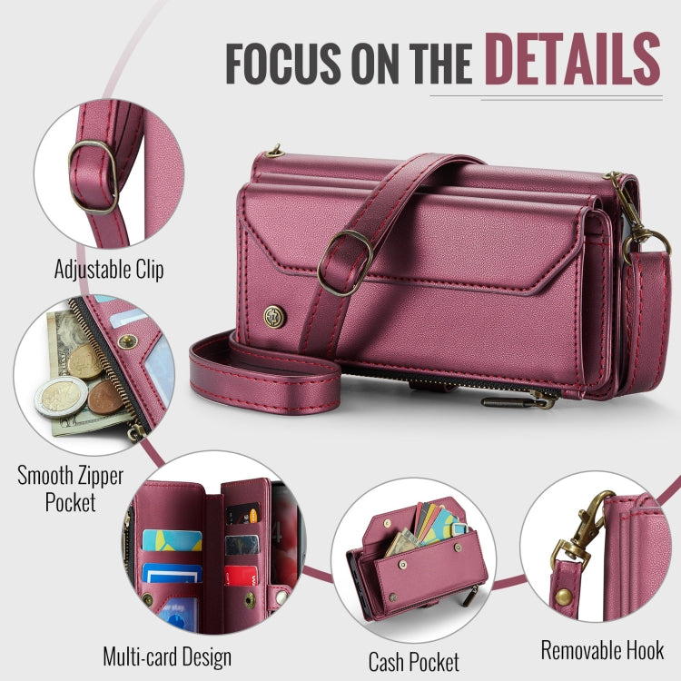 For iPhone 16 Pro CaseMe C36 Card Slots Zipper Wallet RFID Anti-theft Leather Phone Case(Red) - free shipping - PMC Jewellery - Order now!