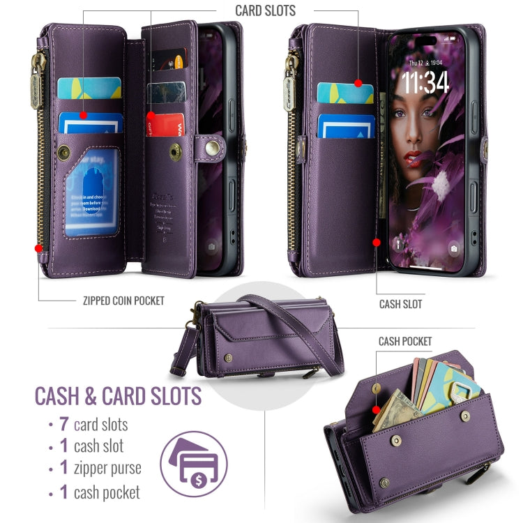 For iPhone 16 Pro CaseMe C36 Card Slots Zipper Wallet RFID Anti-theft Leather Phone Case(Purple) - iPhone 16 Pro Cases by CaseMe | Online Shopping South Africa | PMC TechLife | Buy Now Pay Later Mobicred