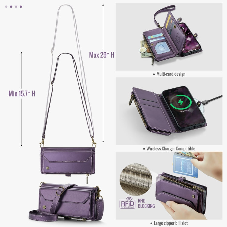 For iPhone 16 Pro CaseMe C36 Card Slots Zipper Wallet RFID Anti-theft Leather Phone Case(Purple) - iPhone 16 Pro Cases by CaseMe | Online Shopping South Africa | PMC TechLife | Buy Now Pay Later Mobicred