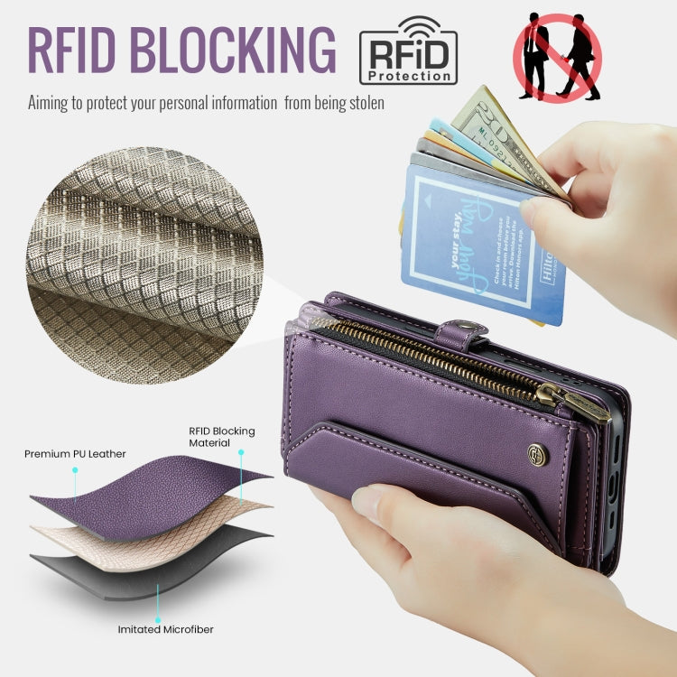 For iPhone 16 Pro CaseMe C36 Card Slots Zipper Wallet RFID Anti-theft Leather Phone Case(Purple) - iPhone 16 Pro Cases by CaseMe | Online Shopping South Africa | PMC TechLife | Buy Now Pay Later Mobicred