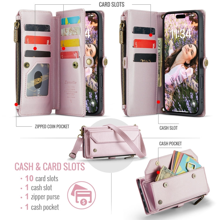For iPhone 16 Plus CaseMe C36 Card Slots Zipper Wallet RFID Anti-theft Leather Phone Case(Pink) - free shipping - PMC Jewellery - Order now!