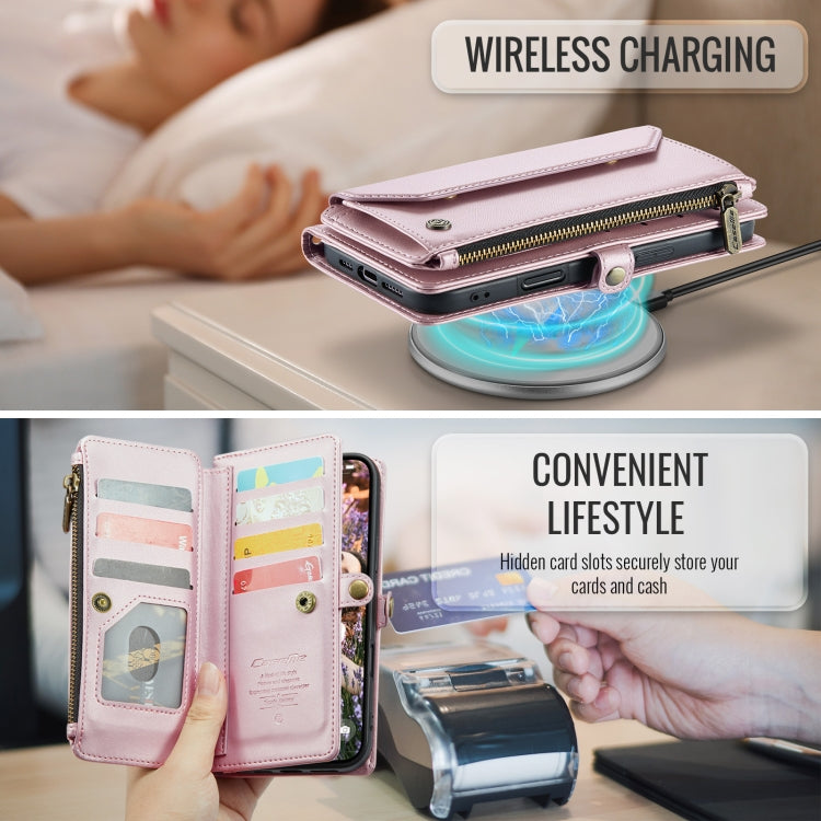 For iPhone 16 Plus CaseMe C36 Card Slots Zipper Wallet RFID Anti-theft Leather Phone Case(Pink) - free shipping - PMC Jewellery - Order now!