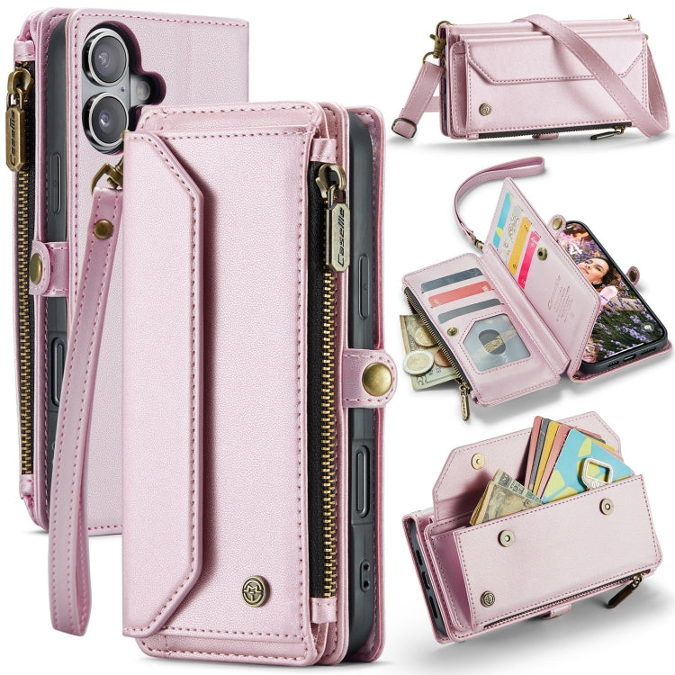 For iPhone 16 Plus CaseMe C36 Card Slots Zipper Wallet RFID Anti-theft Leather Phone Case(Pink) - free shipping - PMC Jewellery - Order now!