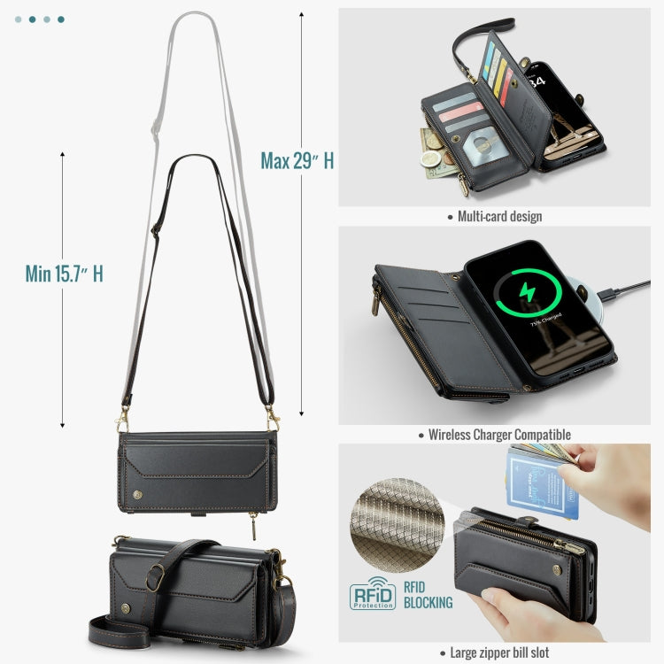 For iPhone 16 Plus CaseMe C36 Card Slots Zipper Wallet RFID Anti-theft Leather Phone Case(Black) - free shipping - PMC Jewellery - Order now!