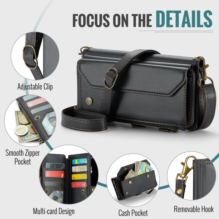 For iPhone 16 Plus CaseMe C36 Card Slots Zipper Wallet RFID Anti-theft Leather Phone Case(Black) - free shipping - PMC Jewellery - Order now!
