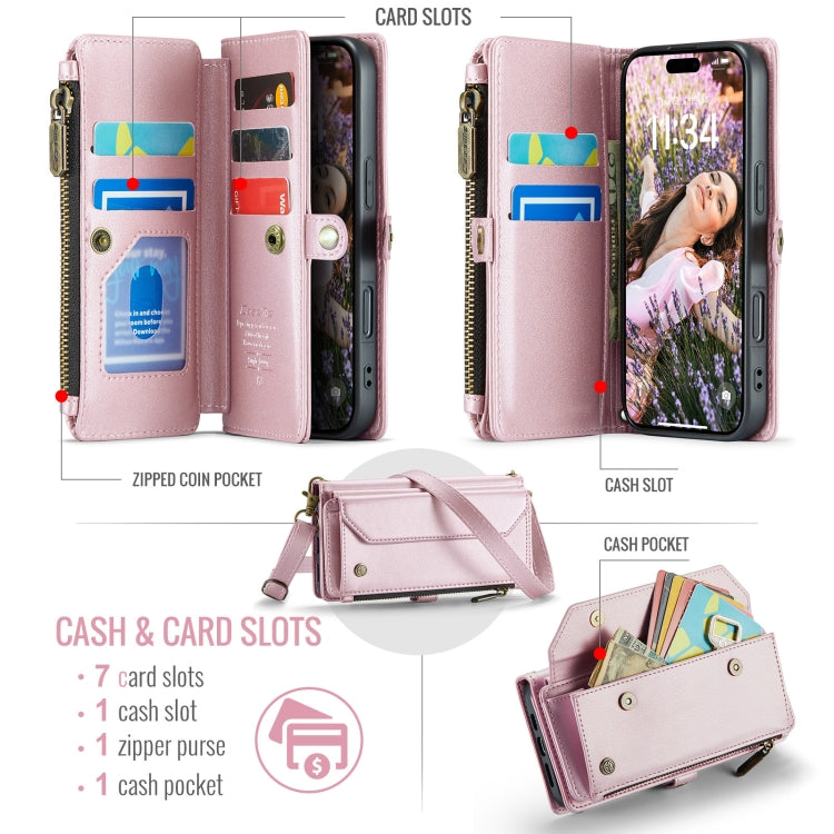 For iPhone 16 CaseMe C36 Card Slots Zipper Wallet RFID Anti-theft Leather Phone Case(Pink) - free shipping - PMC Jewellery - Order now!