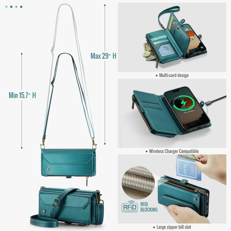 For iPhone 16 CaseMe C36 Card Slots Zipper Wallet RFID Anti-theft Leather Phone Case(Blue) - free shipping - PMC Jewellery - Order now!