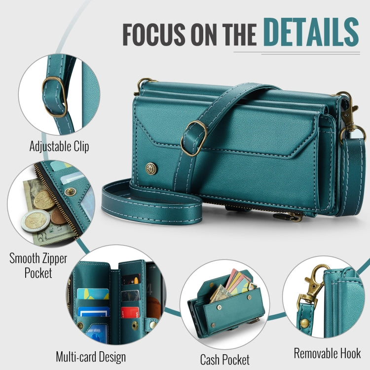 For iPhone 16 CaseMe C36 Card Slots Zipper Wallet RFID Anti-theft Leather Phone Case(Blue) - free shipping - PMC Jewellery - Order now!