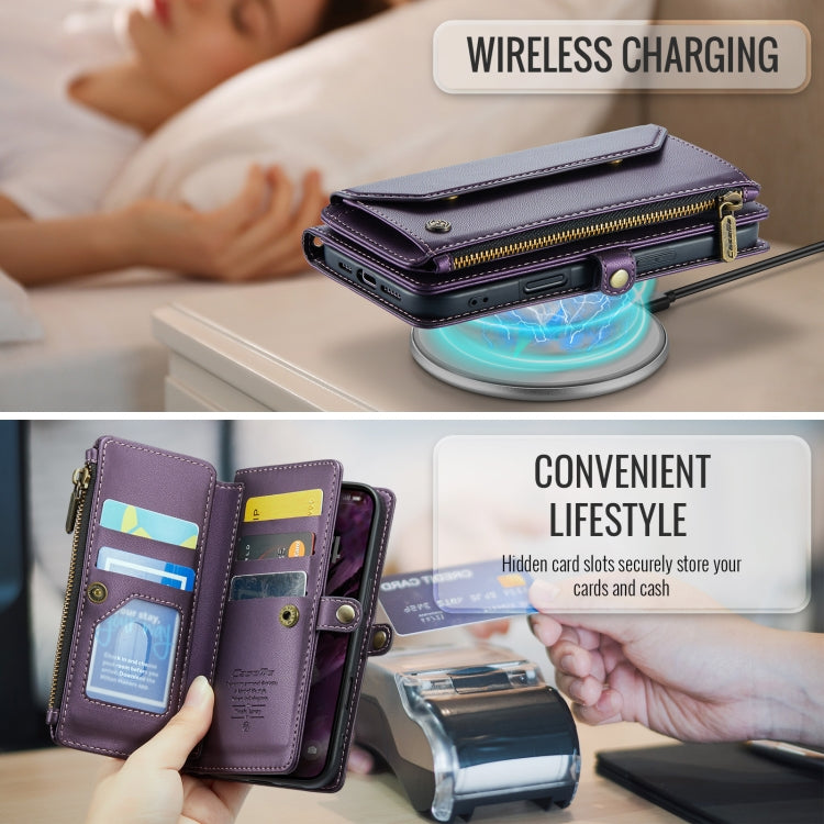 For iPhone 16 CaseMe C36 Card Slots Zipper Wallet RFID Anti-theft Leather Phone Case(Purple) - iPhone 16 Cases by CaseMe | Online Shopping South Africa | PMC Jewellery | Buy Now Pay Later Mobicred