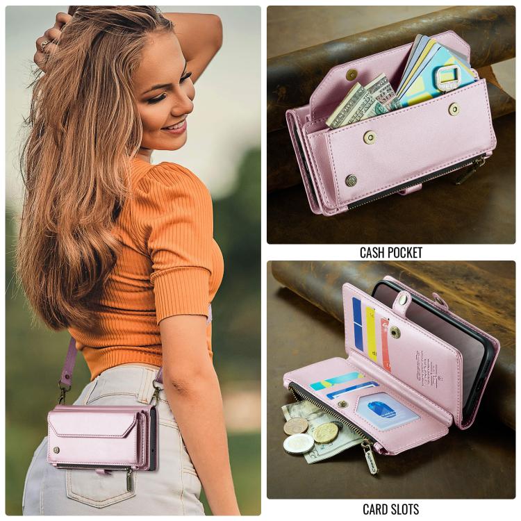 For iPhone 16e CaseMe C36 Card Slots Zipper Wallet RFID Anti-theft Leather Phone Case(Pink) - iPhone 16e Cases by CaseMe | Online Shopping South Africa | PMC TechLife | Buy Now Pay Later Mobicred
