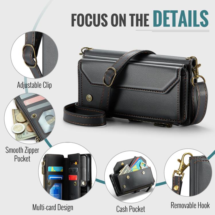 For iPhone 16e CaseMe C36 Card Slots Zipper Wallet RFID Anti-theft Leather Phone Case(Black) - iPhone 16e Cases by CaseMe | Online Shopping South Africa | PMC TechLife | Buy Now Pay Later Mobicred