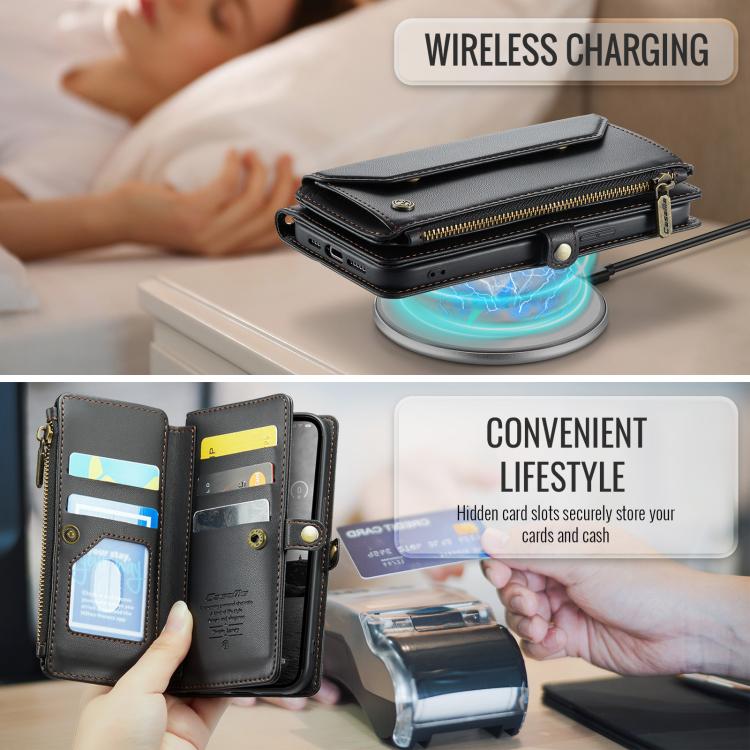 For iPhone 16e CaseMe C36 Card Slots Zipper Wallet RFID Anti-theft Leather Phone Case(Black) - iPhone 16e Cases by CaseMe | Online Shopping South Africa | PMC TechLife | Buy Now Pay Later Mobicred