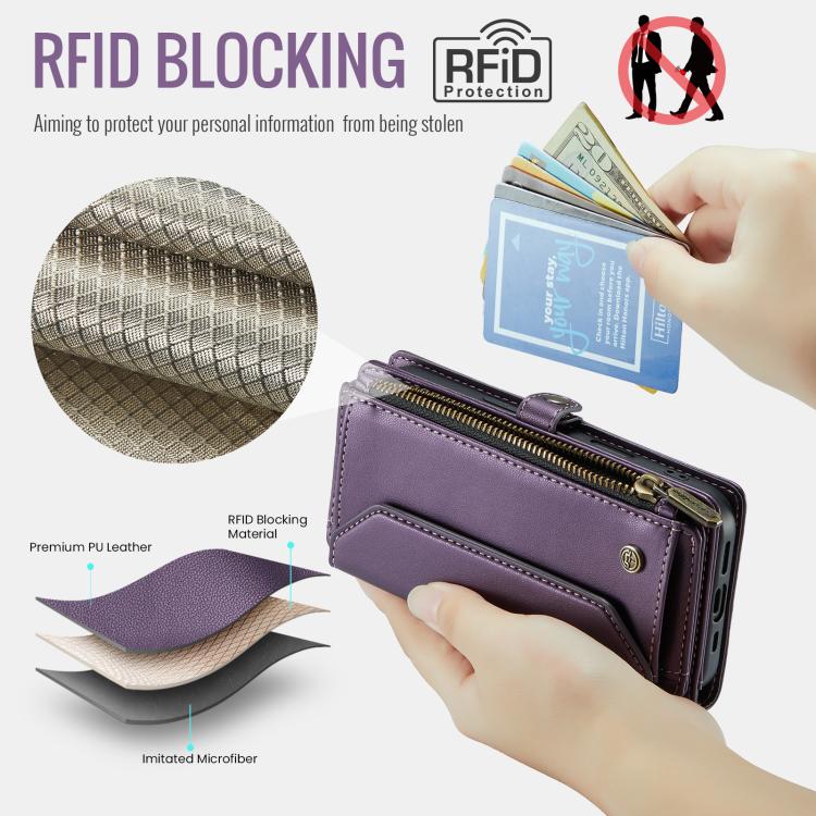 For iPhone 16e CaseMe C36 Card Slots Zipper Wallet RFID Anti-theft Leather Phone Case(Purple) - iPhone 16e Cases by CaseMe | Online Shopping South Africa | PMC TechLife | Buy Now Pay Later Mobicred
