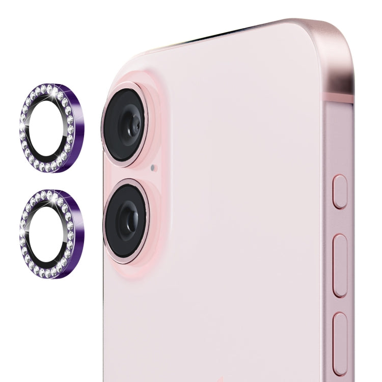 For iPhone 16 / 16 Plus ENKAY AR Anti-reflection Individual Diamond Ring Camera Lens Glass Full Film(Deep Purple) - free shipping - PMC Jewellery - Order now!
