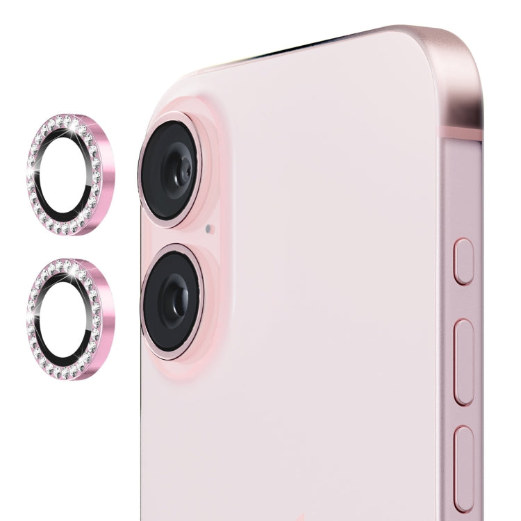 For iPhone 16 / 16 Plus ENKAY AR Anti-reflection Individual Diamond Ring Camera Lens Glass Full Film(Pink) - free shipping - PMC Jewellery - Order now!