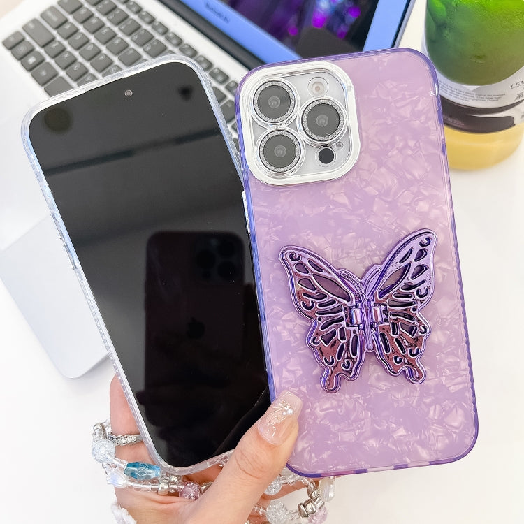 For iPhone 16 Pro Max Plating Glitter Lens Film Texture Butterfly Holder Wristband Phone Case(White Water Ripples) - iPhone 16 Pro Max Cases by PMC TechLife | Online Shopping South Africa | PMC TechLife | Buy Now Pay Later Mobicred