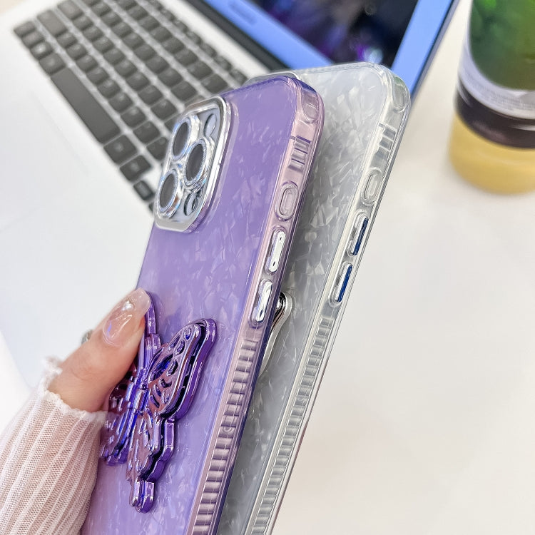 For iPhone 16 Pro Max Plating Glitter Lens Film Texture Butterfly Holder Wristband Phone Case(White Water Ripples) - iPhone 16 Pro Max Cases by PMC TechLife | Online Shopping South Africa | PMC TechLife | Buy Now Pay Later Mobicred