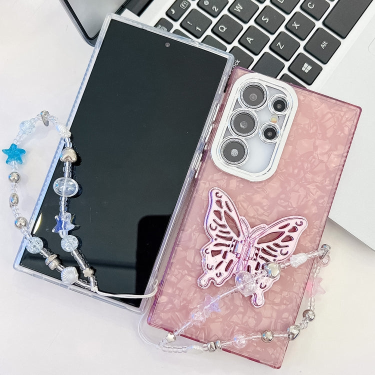 For Samsung Galaxy S25 Ultra 5G Plating Glitter Lens Film Texture Butterfly Holder Wristband Phone Case(White Tinfoil Texture) - Galaxy S25 Ultra 5G Cases by PMC Jewellery | Online Shopping South Africa | PMC Jewellery | Buy Now Pay Later Mobicred