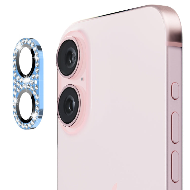 For iPhone 16 / 16 Plus ENKAY Hat-Prince Blink Diamond Camera Lens Aluminium Alloy Tempered Glass Film(Sierra Blue) - free shipping - PMC Jewellery - Order now!