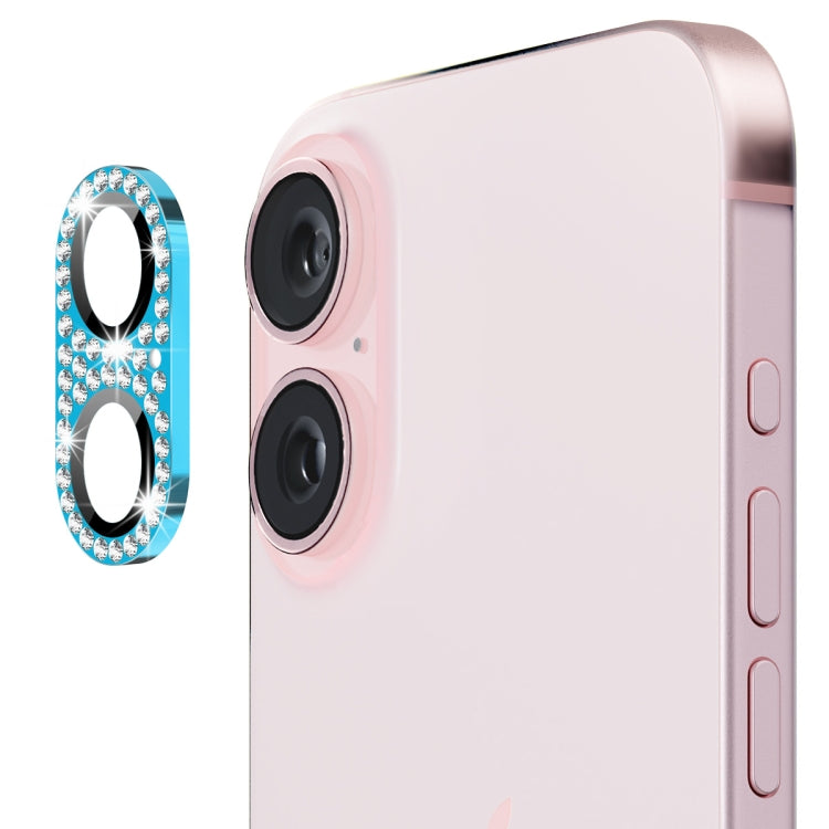For iPhone 16 / 16 Plus ENKAY Hat-Prince Blink Diamond Camera Lens Aluminium Alloy Tempered Glass Film(Sky Blue) - free shipping - PMC Jewellery - Order now!