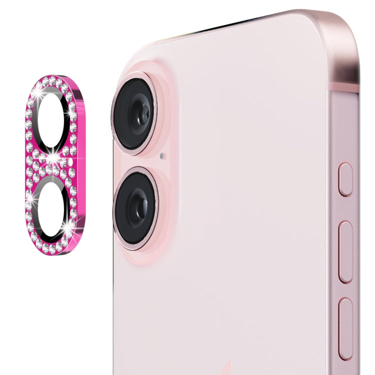 For iPhone 16 / 16 Plus ENKAY Hat-Prince Blink Diamond Camera Lens Aluminium Alloy Tempered Glass Film(Rose Red) - free shipping - PMC Jewellery - Order now!