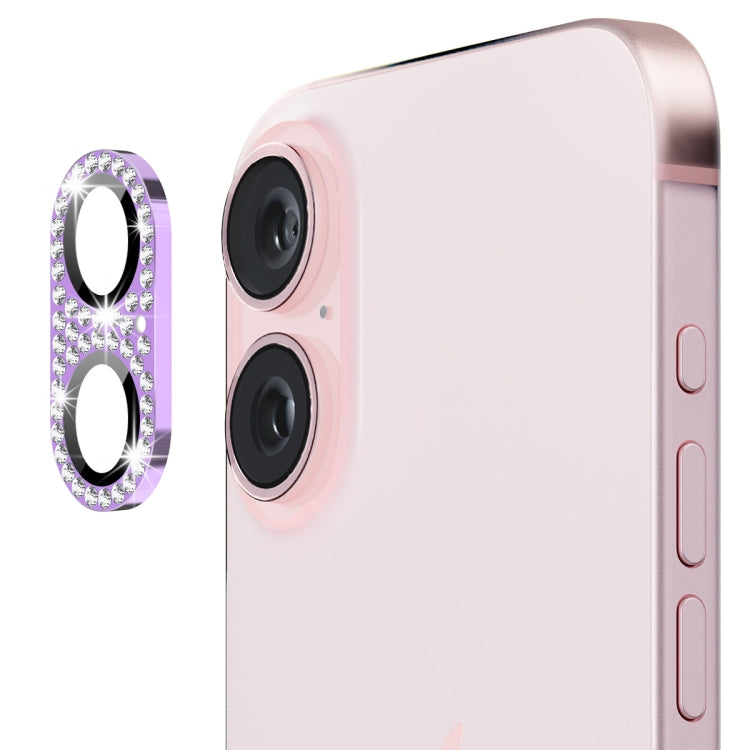 For iPhone 16 / 16 Plus ENKAY Hat-Prince Blink Diamond Camera Lens Aluminium Alloy Tempered Glass Film(Light Purple) - free shipping - PMC Jewellery - Order now!