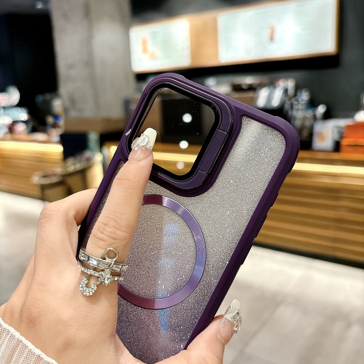 For iPhone 16 CD-grain Gradient Glitter Magsafe Acrylic Hybrid TPU Phone Case(Purple) - iPhone 16 Cases by PMC TechLife | Online Shopping South Africa | PMC TechLife | Buy Now Pay Later Mobicred