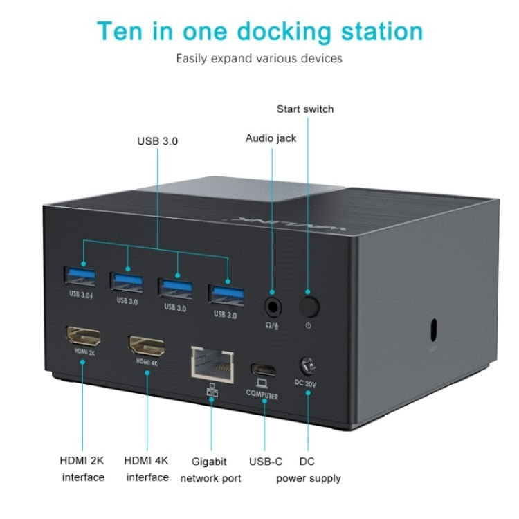WAVLINK UG76PD2 3.5mm Audio, Gigabit Network Port Dual HD Universal Docking Station(EU Plug) - free shipping - PMc TechLife - Order now!