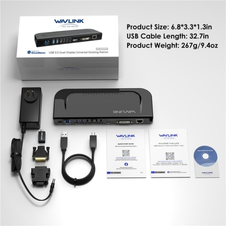 WAVLINK UG49DK4 Universal Laptop Docking Station Dual Monitor Supports DVI / HDMI / VGA(EU Plug) - free shipping - PMC Jewellery - Order now!