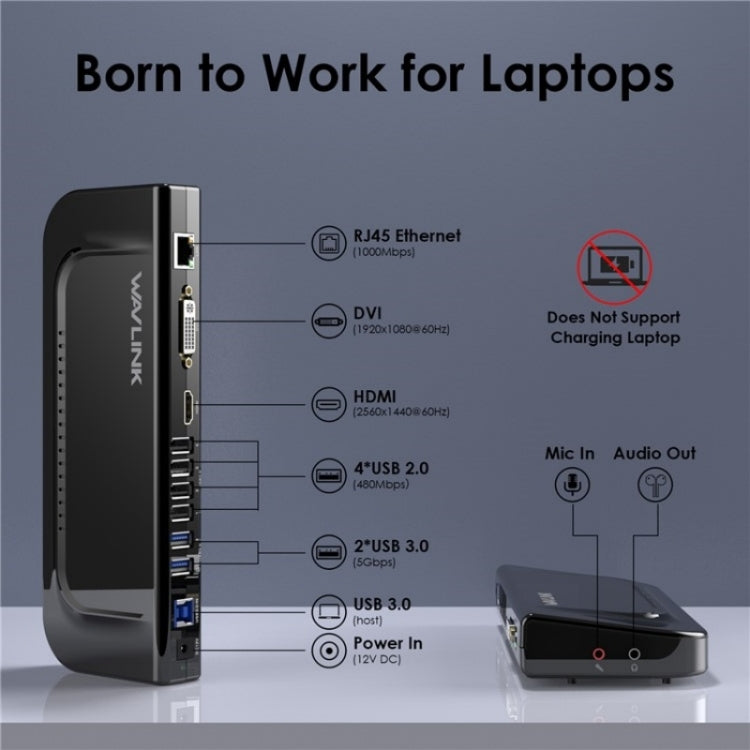 WAVLINK UG49DK4 Universal Laptop Docking Station Dual Monitor Supports DVI / HDMI / VGA(EU Plug) - free shipping - PMC Jewellery - Order now!